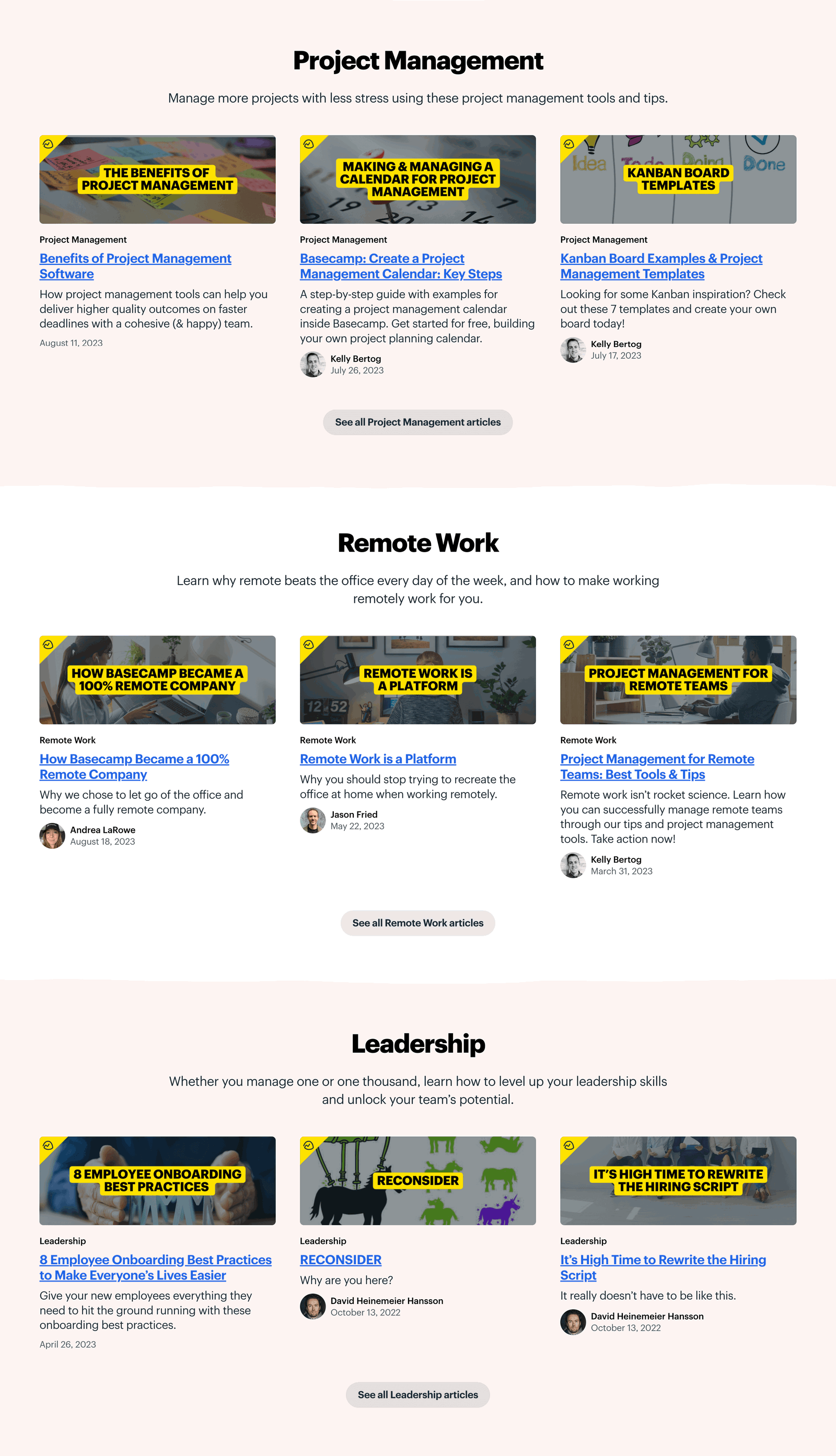 example of Basecamp's blog categories example of Basecamp's blog categories